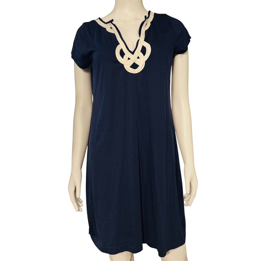 Lilly Pulitzer Navy Blue Pima Cotton Rope Knot V-Neck T-Shirt Dress Large 058738